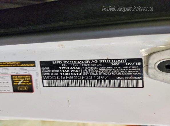 WDDKJ6HB2GF331397 2016 MERCEDES-BENZ E Белый Вид наклейки с VIN-кодом