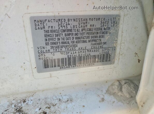 3N1AB7AP4HY243804 2017 NISSAN SENTRA White VIN sticker view