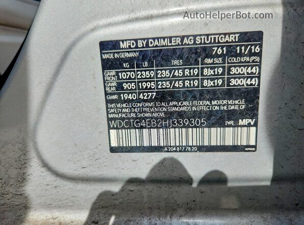 WDCTG4EB2HJ339305 2017 MERCEDES-BENZ GLA-CLASS Silver VIN sticker view