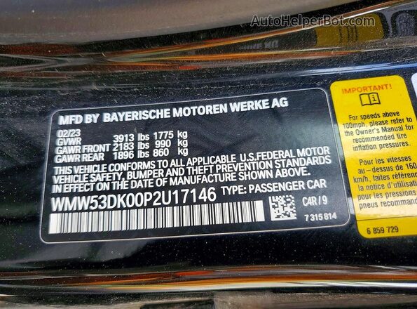 WMW53DK00P2U17146 2023 MINI COOPER Black Vista interior de 360 grados