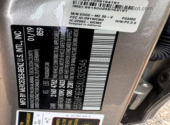 55SWF8EB5KU305546 2019 MERCEDES-BENZ C-CLASS Gold Vista interior trasera