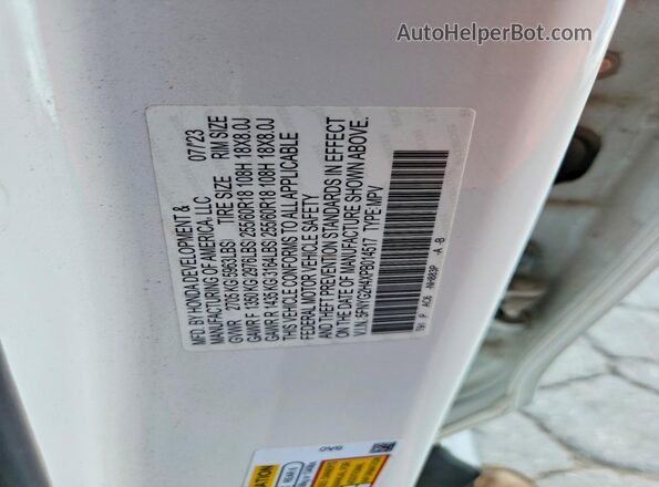 5FNYG2H4XPB014517 2023 HONDA PILOT White Панорамний вид салону 360°
