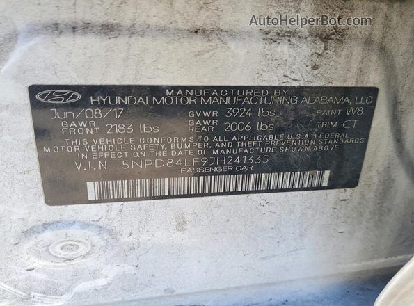 5NPD84LF9JH241335 2018 HYUNDAI ELANTRA White VIN sticker view