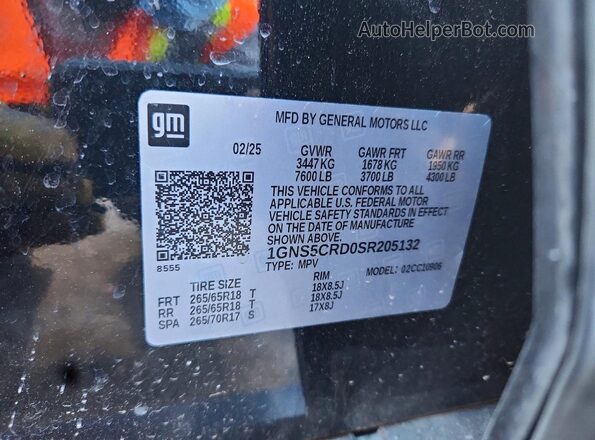 1GNS5CRD0SR205132 2025 CHEVROLET SUBURBAN Черный Панорамный вид салона 360°