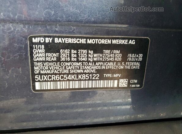 5UXCR6C54KLK85122 2019 BMW X5 Charcoal Widok wnętrza 360 stopni