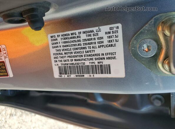 7FARW1H85JE021732 2018 HONDA CR-V Silver VIN կոդի պիտակի տեսք