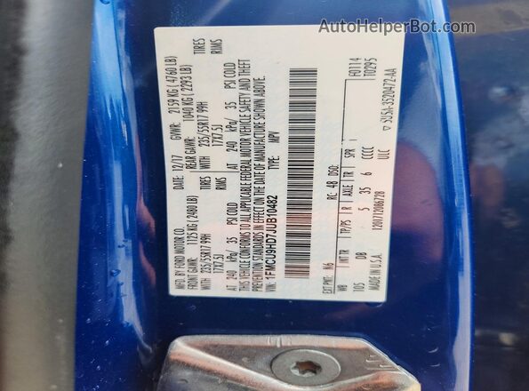 1FMCU9HD7JUB10482 2018 FORD ESCAPE Синий Вид наклейки с VIN-кодом