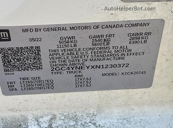 2GC4YNEYXN1230372 2022 CHEVROLET SILVERADO White Rear interior view