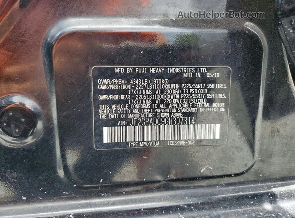 JF2GPADC9GH307314 2016 SUBARU CROSSTREK Black სალონის 360-გრადუსიანი ხედი