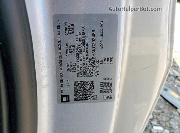 3GCNWAEH8KG292486 2019 CHEVROLET SILVERADO Серебряный Вид наклейки с VIN-кодом