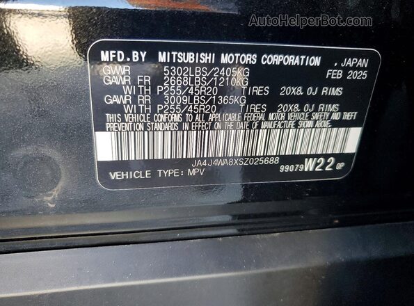 JA4J4WA8XSZ025688 2025 MITSUBISHI OUTLANDER Черный Панорамный вид салона 360°