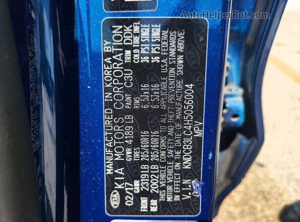 KNDCB3LC4H5056004 2017 KIA NIRO Blue VIN կոդի պիտակի տեսք