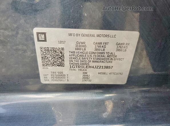 1GTR1LEH4JZ213857 2018 GMC SIERRA Gray Вид наклейки з VIN-кодом