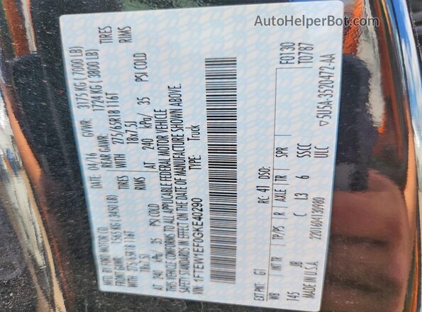 1FTEW1EF0GKE40290 2016 FORD F150 Black VIN կոդի պիտակի տեսք