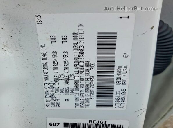 5TFRM5F16GX099854 2016 TOYOTA TUNDRA White VIN կոդի պիտակի տեսք
