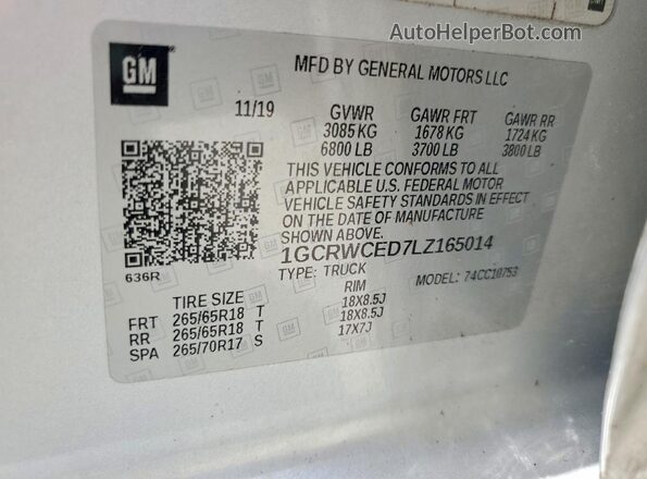 1GCRWCED7LZ165014 2020 CHEVROLET SILVERADO Silver Widok naklejki z numerem VIN