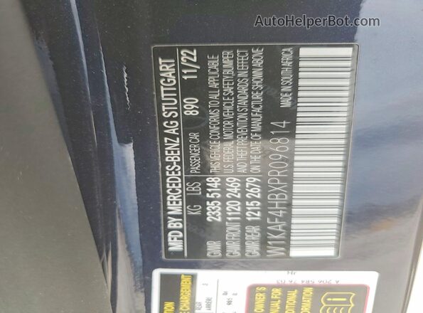 W1KAF4HBXPR096814 2023 MERCEDES-BENZ C Blue VIN კოდის სტიკერის ხედი