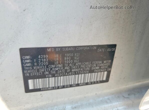 4S3GTAJ62L1720204 2020 SUBARU IMPREZA White Vista de la etiqueta del VIN