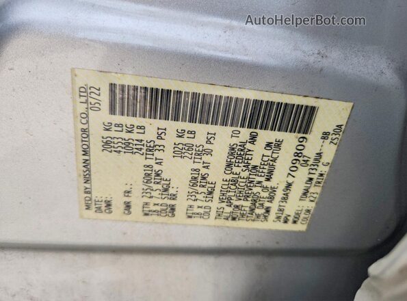 5N1BT3BA9NC709809 2022 NISSAN ROGUE Gray VIN կոդի պիտակի տեսք