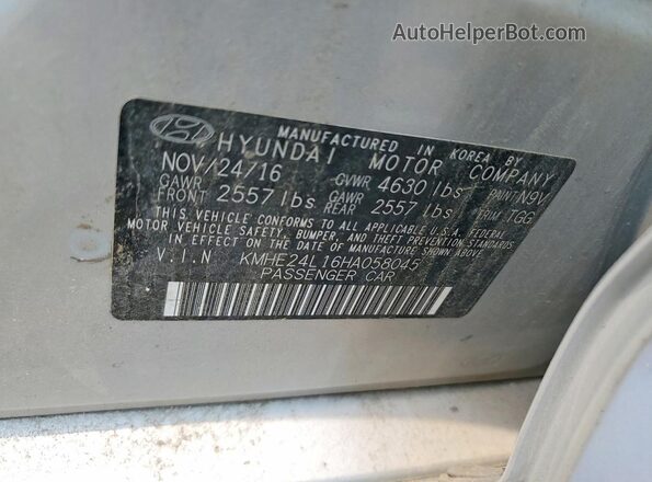 KMHE24L16HA058045 2017 HYUNDAI SONATA Серебряный Вид наклейки с VIN-кодом