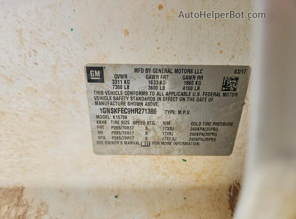 1GNSKFEC9HR271386 2017 CHEVROLET TAHOE White 360 interior view