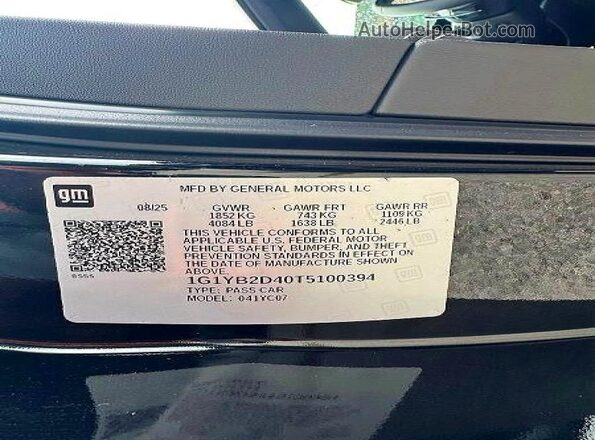 1G1YB2D40T5100394 2026 CHEVROLET CORVETTE Black Вид задньої частини салону