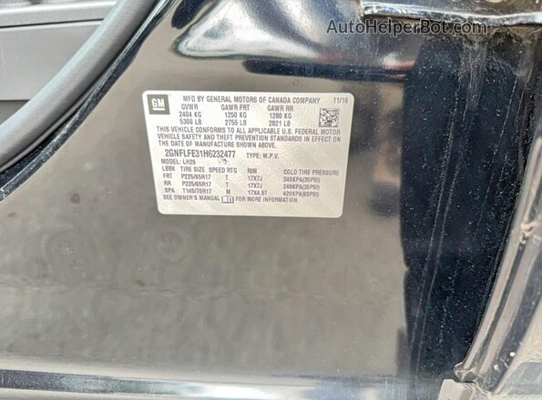 2GNFLFE31H6232477 2017 CHEVROLET EQUINOX Черный Вид задней части салона