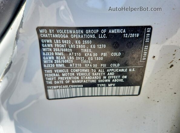 1V2WP2CA5LC500369 2020 VOLKSWAGEN ATLAS White სალონის 360-გრადუსიანი ხედი