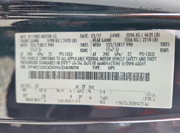1FMCU0GD0HUD43689 2017 FORD ESCAPE Black 360 interior view