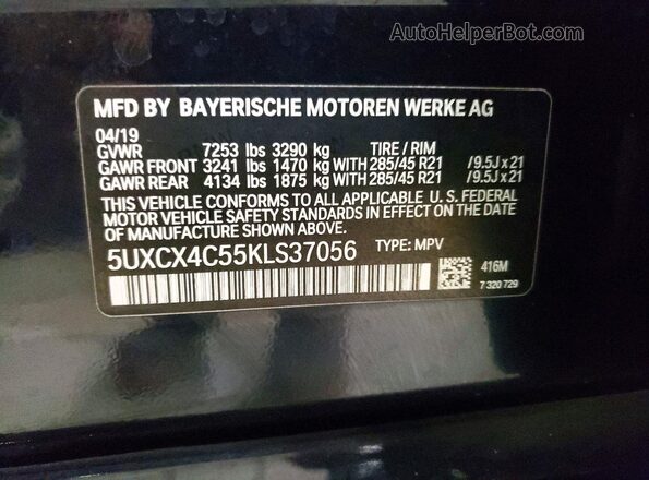5UXCX4C55KLS37056 2019 BMW X7 Blue 