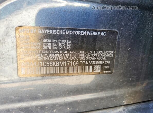 WBA4J1C58KBM17169 2019 BMW 4 SERIES Gray VIN կոդի պիտակի տեսք