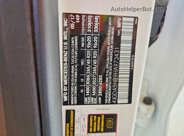 4JGDA5HB9HA973431 2017 MERCEDES-BENZ GLE White Widok wnętrza 360 stopni