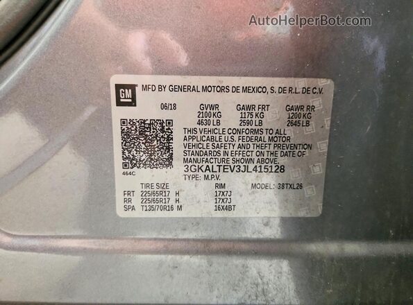 3GKALTEV3JL415128 2018 GMC TERRAIN Gray Панорамний вид салону 360°