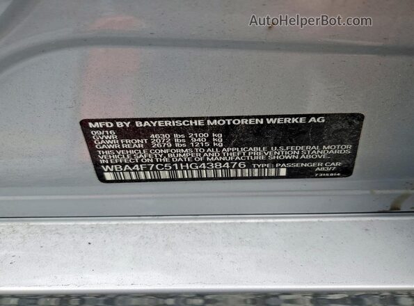 WBA4F7C51HG438476 2017 BMW 4 SERIES Silver VIN sticker view