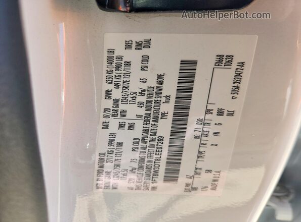 1FT8W3DT8LEE07269 2020 FORD F350 Белый Вид наклейки с VIN-кодом