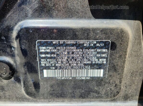 JF2GPANC2HH273264 2017 SUBARU CROSSTREK Black VIN կոդի պիտակի տեսք