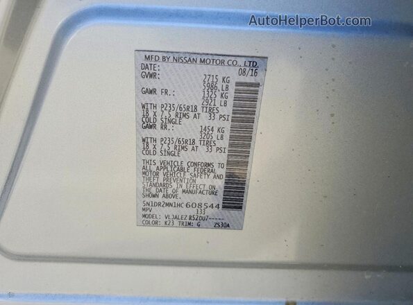 5N1DR2MN1HC608544 2017 NISSAN PATHFINDER Silver 