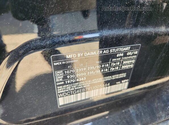 WDCTG4EB7KU005664 2019 MERCEDES-BENZ GLA Black სალონის 360-გრადუსიანი ხედი