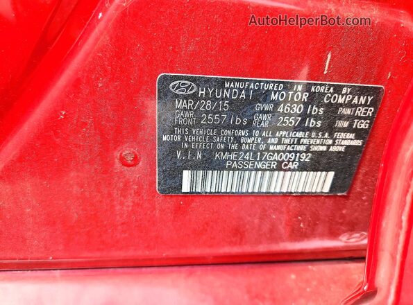 KMHE24L17GA009192 2016 HYUNDAI SONATA Red VIN sticker view