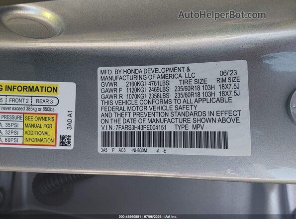 7FARS3H43PE004151 2023 HONDA CR-V Silver Вид підкапотного простору