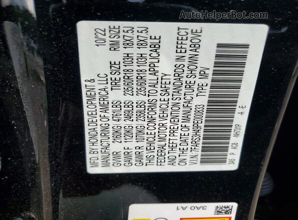7FARS3H49PE000833 2023 HONDA CR-V Black VIN կոդի պիտակի տեսք