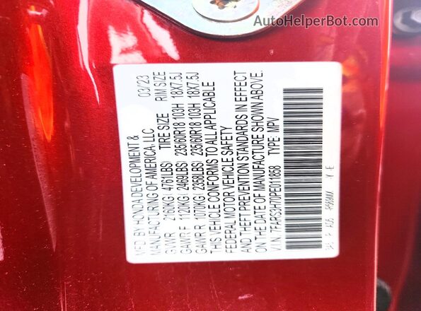 7FARS3H70PE011858 2023 HONDA CR-V Red Շարժիչի բաժամունքի տեսք