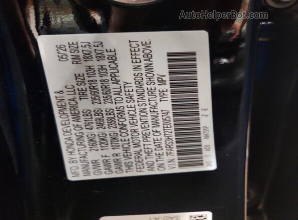 7FARS3H72TE005747 2026 HONDA CR-V Black 360 interior view