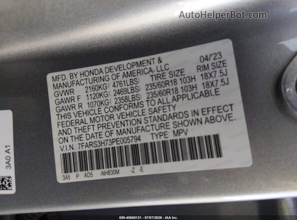 7FARS3H73PE005794 2023 HONDA CR-V Серебряный Вид подкапотного пространства