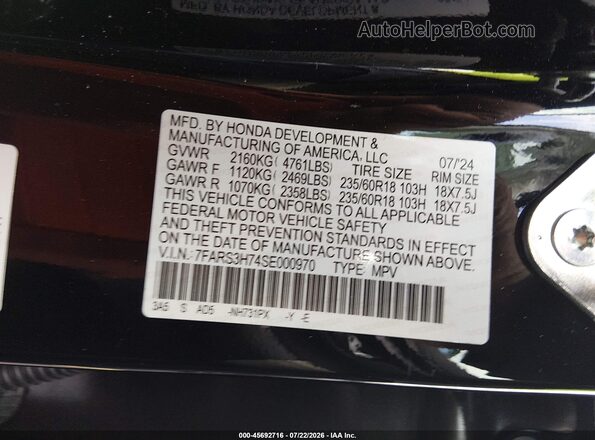 7FARS3H74SE000970 2025 HONDA CR-V Black ძრავის განყოფილების ხედი
