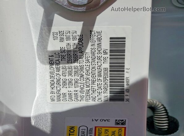 7FARS3H75PE000368 2023 HONDA CR-V Белый Вид наклейки с VIN-кодом