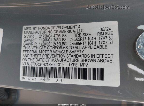 7FARS4H21SE007319 2025 HONDA CR-V Blue Շարժիչի բաժամունքի տեսք