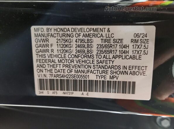 7FARS4H22SE005501 2025 HONDA CR-V Black VIN sticker view