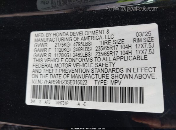7FARS4H23SE016023 2025 HONDA CR-V Черный Вид подкапотного пространства