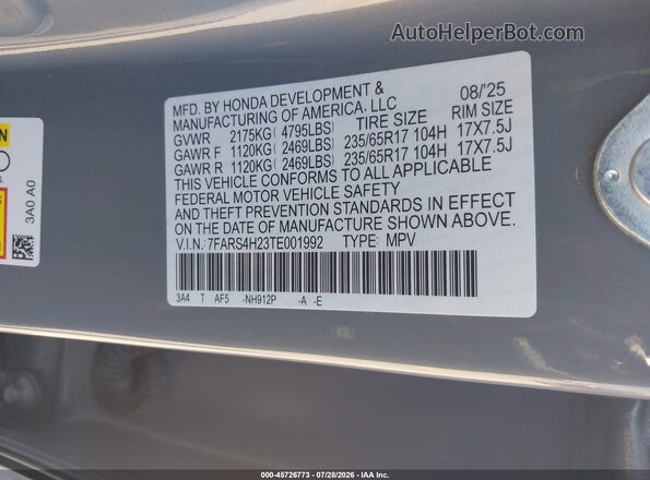 7FARS4H23TE001992 2026 HONDA CR-V Серый Вид подкапотного пространства